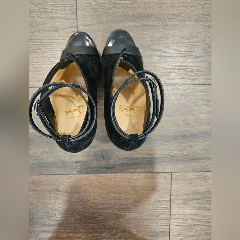 Christian Louboutin Diptic Black Peep-Toe Heels - Size 37 1/2 US 7.5-8 - Picture 5 of 16